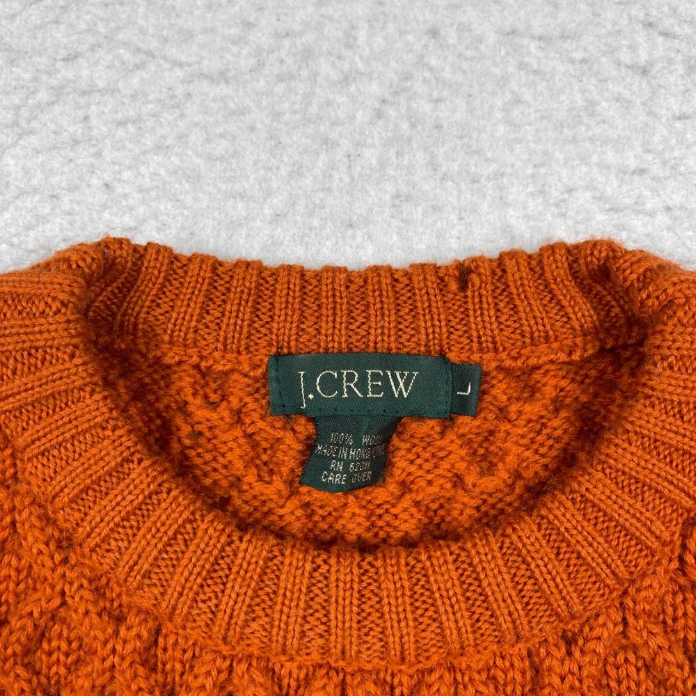 J. Crew Wool Sweater Womens Large Burnt Orange Diamond Cable Knit‎ Crew Classic